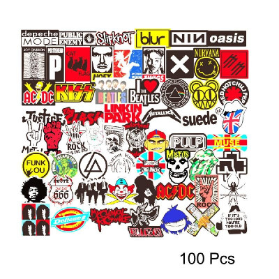 

100 Pcs ROCK Band Stickers Mixture Stickers Doodling Sticker Travel DIY Laptop Sticker Suitcase Sticker