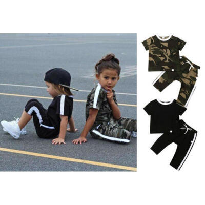 

2Pcs Toddler Kids Baby Boy Girl Short Sleeve Camouflage TopsLong Pants Outfits