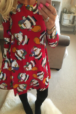 

Womens Christmas Jumper Dress Santa Snowman Long Sleeves Ladies Mini Dress New
