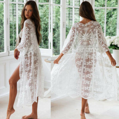 

Hot Women Mesh Bikini Long Cover Up Cardigan Swimwear Beach Bathing Maxi Dress