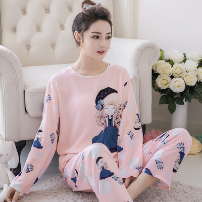 

Womens Printed Pajama Set Long Sleeve Tops Elastic Pants Sleepwear Nightwear
