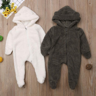 

Newborn Baby Girls Boys Fuzzy Hooded Romper Jumpsuit Winter Outfits Clothes