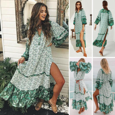 

AU Stock Summer Womens Floral Boho Long Dress Evening Party V Neck Maxi Dresses