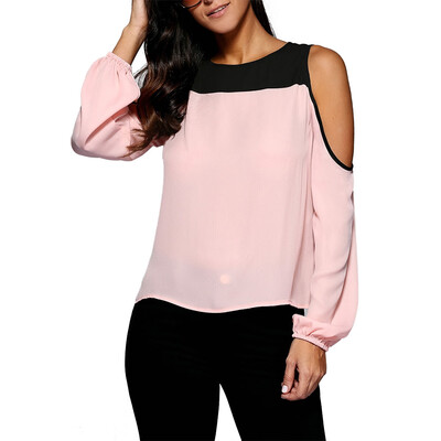 

Cold Shoulder Contrast Trim Blouse