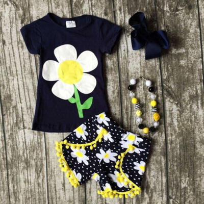 

Summer Toddler Kids Baby Girls Outfits Flower T-shirt Tops Shorts 2Pcs Clothes