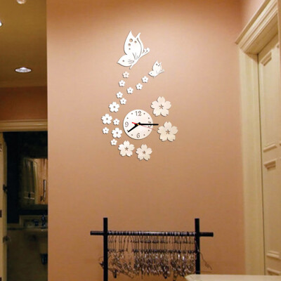 

Siaonvr Butterfly Removable Diy Acrylic 3D Mirror Wall Sticker Decorative Clock