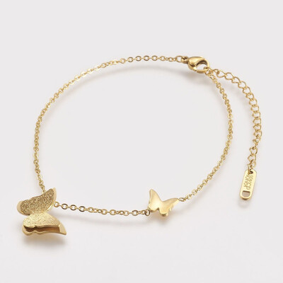 

304 Stainless Steel Anklets with Lobster Clasps&Iron Extender Chains Textured Butterfly Golden 192mm