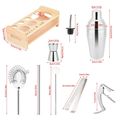 

Greensen 13pcs Stainless Steel Cocktail Shaker Mixer Drinker with Wood Holder Stand Drinking Tool Bar