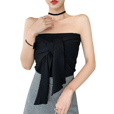 

Womens Solid Lace Up Strapless Stretch Knitted Wrap Top