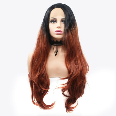 

Amazing Star Lace Frontal Wigs Long Natural Wave Wine Red Hair Heat Resistant Fiber Side Part Synthetic Hair