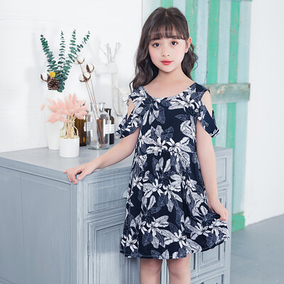 

Children Kids Girls Short Sleeve Dot Print Floral Princess Off Shoulder Dress