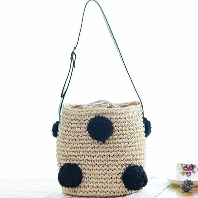 

Fashionable Cute Black Hair ball Weave Bag Vacationing Beach Summer Paper Strings Shoulder Bags Beautiful&Elegant Well Design