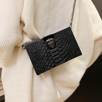 

Retro small bag female 2019 new wave Korean version of the wild autumn&winter crocodile pattern box chain Messenger bag shoulder bag