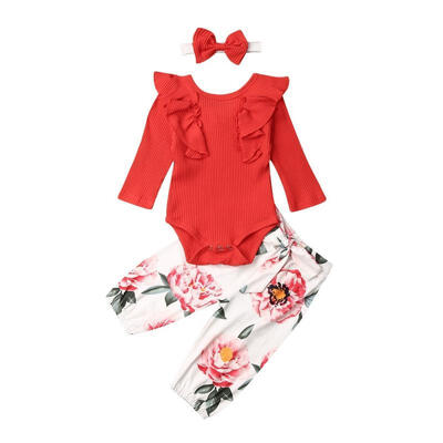 

Newborn Baby Girl Outfits Romper TopsFloral PantsHeadband Autumn Kids Clothing Set 0-24 Months