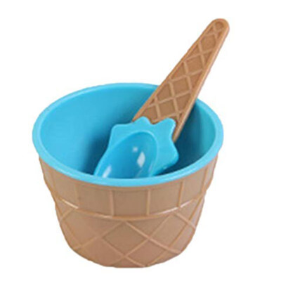 

6Pcs Plastic Children Kid Lovely Ice Cream Bowl Spoon Dessert Tableware Supplies