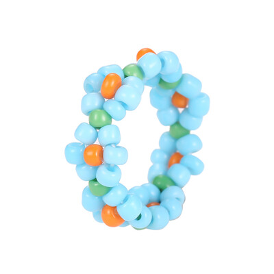 

1 Pc Women Fashion Ins Style Cute Handmade Beaded Ring Colored Woven Flower Finger Ring