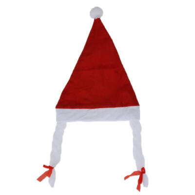 

Cute White Rim Santa Christmas Hat Xmas Bonnet Decoration With Braids