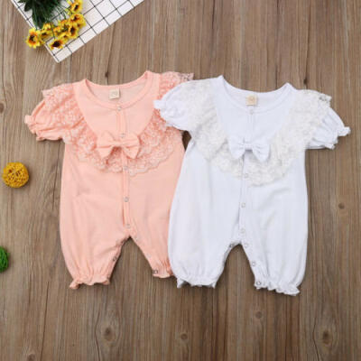 

Newborn Baby Girls Button Up Lace Romper Bodysuit Jumpsuit Clothes Outfits 0-24M