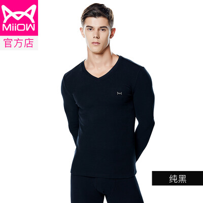 

Cat Man MiiOW thermal underwear men&women Qiuyi Qiuku warm clothes cotton Shut down thick round men&women based base shirt V suit fashion warm clothes pure black V-neck male
