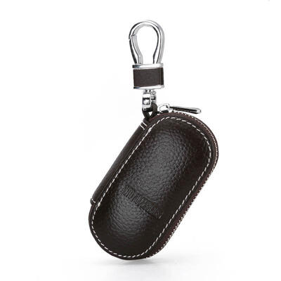 

Casual Compact Leather Business Car Key Wallet Mini Solid Color Zipper Keychain Organizer
