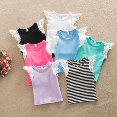 

Infant Toddlers Kids Cotton T-Shirt Baby Girls Princess Lace Sleeve Summer Tops