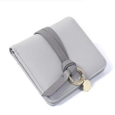 

Short Wallet Korean Style Fashion Mini PU Leather Womens Wallet Small Card Holder Coin Purse With Strap Ring For Girls