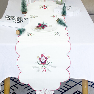

Tailored Christmas Embroidery Fabric Table Flag Tablecloths Party Decoration Creative