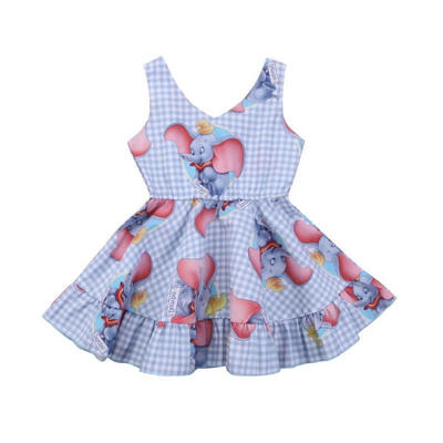 

New Toddler Kids Baby Girl Cartoon Plaid Sleeveless Dress Outfits Clothes Summer