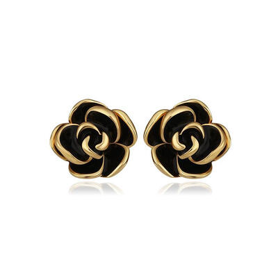

Romantic Flower 18K Real Gold Plated Tin Alloy Enamel Ear Studs For Women 15x14mm