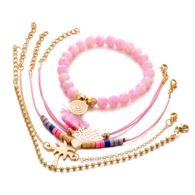 

Bohemia Multilayer Woven Bracelet Set Charm Women Fashion Natural Stone Turquoise Heart Unicorn Wave Bracelet