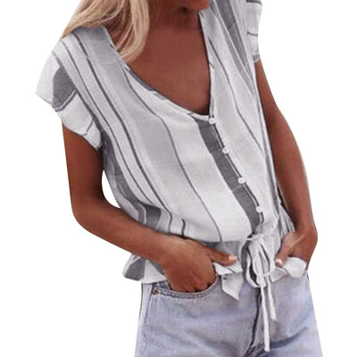 

Starmoon Womens casual V-neck short sleeve button shirt summer T-shirt