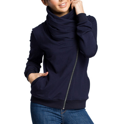 

2019 Autumn Winter New Temperament Jackets Women Fashion Pocket Zipper Outerwear Casual Solid Color Turtleneck Irregular Coat