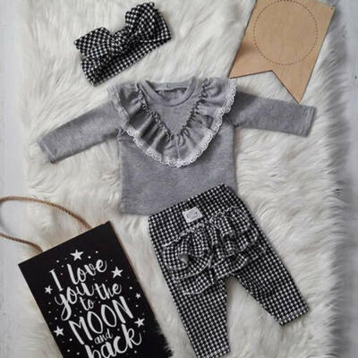

US 3PCS Toddler Kids Baby Girls Autumn Outfits Set T Shirt Tops Pants Clothes