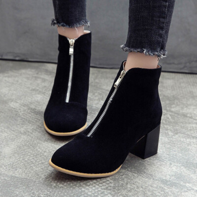 

Rose New Autumn And Winter Thick Heel Zipper Ankle Boots High Heel Women Chunky Shoes