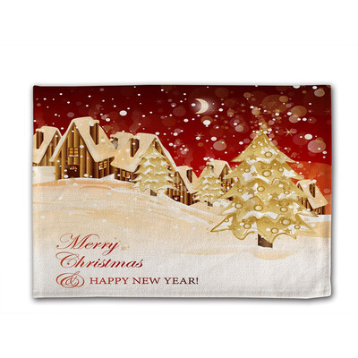

Yellow Hut Christmas Tree Digital Single - Sided Printed Linen Table Mat