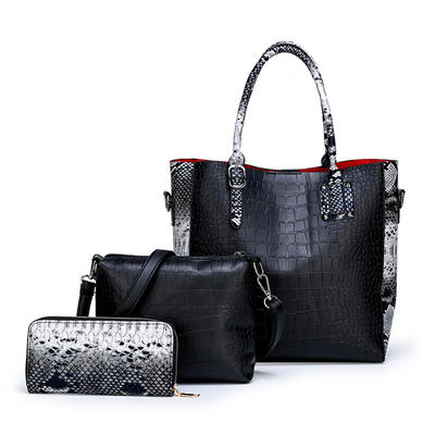 

3pcsSet Fashion Serpentine Pattern Women PU Leather Shoulder Handbags Tote