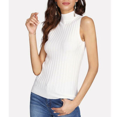 

Women Casual High Neck Vest Top Sleeveless Slim Blouse Solid Tank Tops