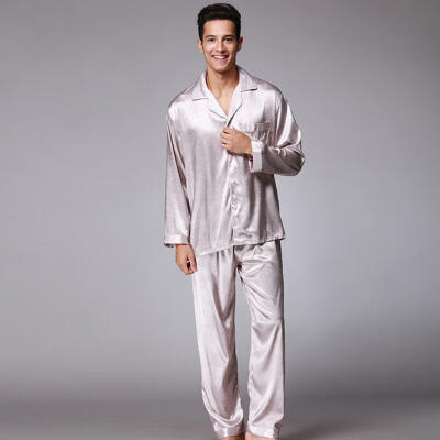 

Spring Mandarin Couple Sleeping Long-sleeved Silk Pajamas For Men Satin Pajama Male Sleepwear Nightgown Home Clothing