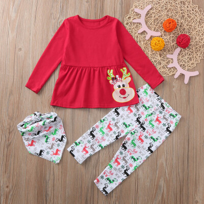 

Toddler Baby Girls Christmas XMAS Deers Print Dresses Pants Outfits Clothing Set