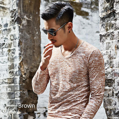 

New Autumn And Winter V Neck Slim Long Sleeve Mens T Shirt Bottoming Shirts