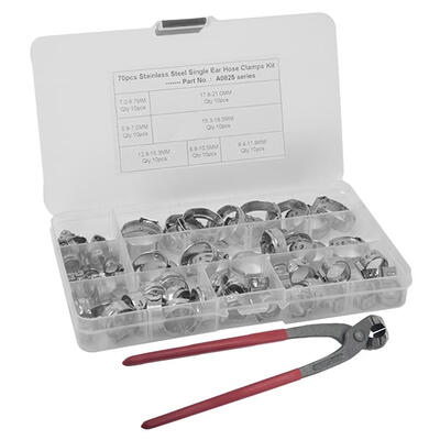 

PEX Cinch Crimper Tool with 70pcs Stainless Steel Single Ear Hose Clamps