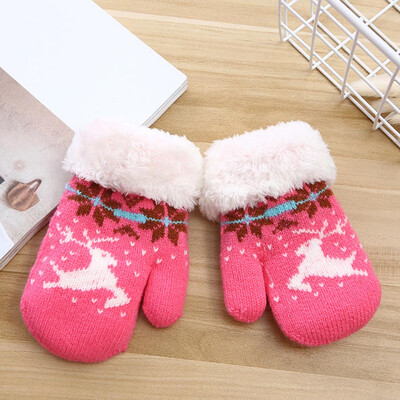 

Cute Knitted Girls Kids Children&39S Thick Full Finger Gloves Christmas Elk Mittens