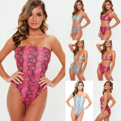 

Women Snake Print Padded Bikini Bandage Monokini Swimsuit Bathing Swimwear Beach