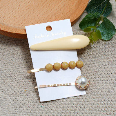 

Pearl Hair Clip Hair Clip Three-piece Geometric Nail Shape Word Clip Side Clip Candy Color Pearl Hair Clip Accessories