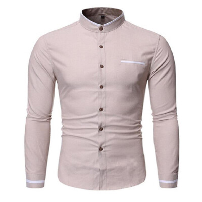 

Tailored Fashion Men Solid Business Casual Stand Collar Long Sleeve Shirts