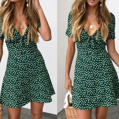 

Women Summer Casual Short Sleeve Evening Party Beach Dress Short Mini Dress