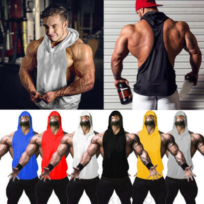 

Men Sleeveless Hoodie Singlet Tank Tops Stringer Muscle Shirt Bodybuilding Vest