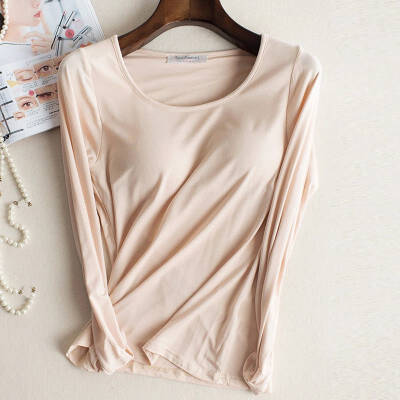 

Modal T-shirt Women Autumn Basic Padded Underwear Good Elastic Female O-Neck Long Sleeve Casual harajuku Wirefree Tops