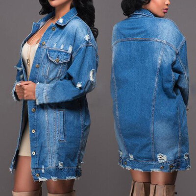 

Fashion Autumn Womens Casual Long Sleeve Denim Long Jacket Coat Outwear Tops