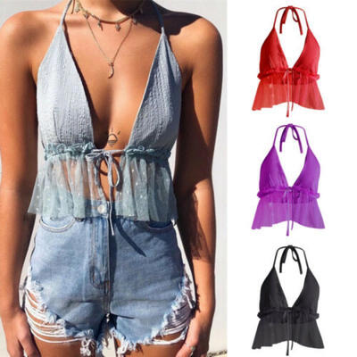 

Women Deep V Neck Mesh Sexy Vest Summer Sleeveless Tank Tops Beach Singlet